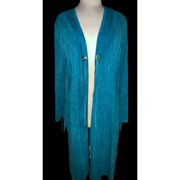 NEW Turquoise Fringe Duster Jacket XL Fringe Coastal Cowgirl Western Rodeo Boho - Picture 1 of 12